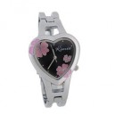 Stylowy zegarek z tarczą w kształcie serca i kwiatami z bransoletą