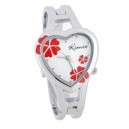 Stylowy zegarek z tarczą w kształcie serca i kwiatami z bransoletą (biały)