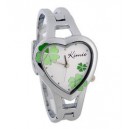 Stylowy zegarek z tarczą w kształcie serca i kwiatami z bransoletą (biało zielony)