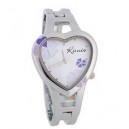 Stylowy zegarek z tarczą w kształcie serca i kwiatami z bransoletą (biało fioletowy)